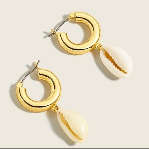 J. Crew Jewelry - NWT J. Crew Women's Cowrie Shell Drop Huggie Hoop Earrings Gold
